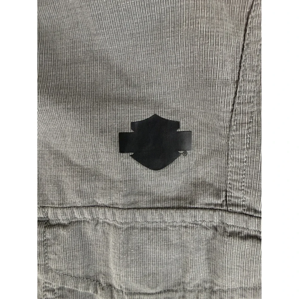Harley Davidson Button Down Shirt Mens L Grey Short Sleeve Graphic Epaulet 59615